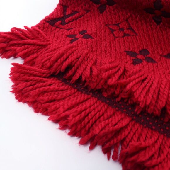 Louis Vuitton Scarf  Wool Escharpe Logomania Ruby Silk Red - Picture 3 of 8